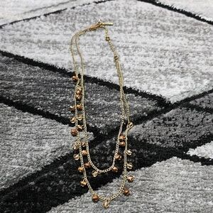 KENNETH COLE LAYERED CRYSTALS BEADED DANGLING GOLD-TONE NECKLACE